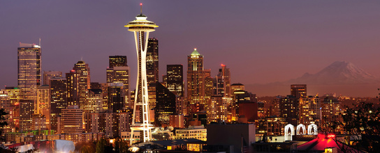 Seattle skyline and Mount Rainier panorama